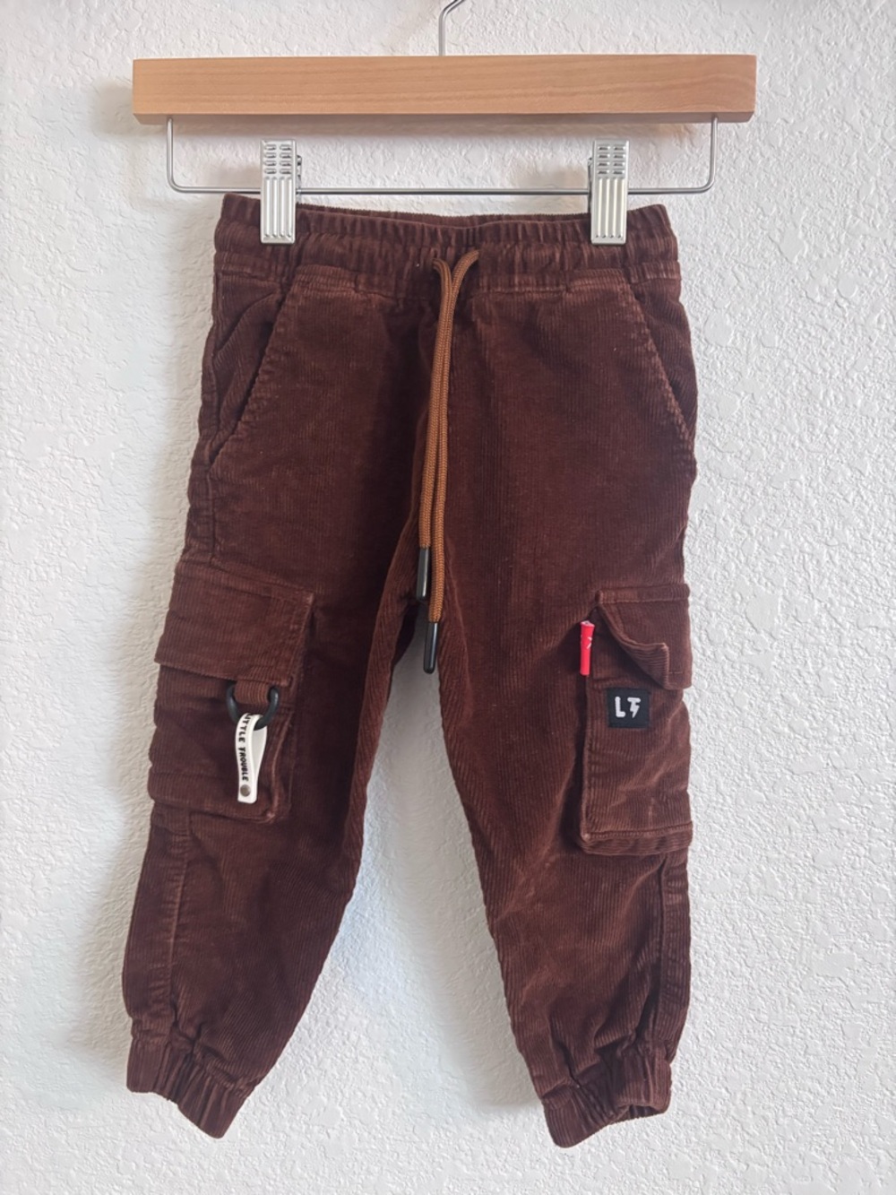 Little Trouble Kids Brown Cord Cargo Pants
